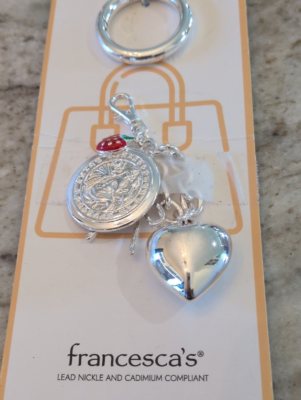 Francesca's Collections Silver Heart & Coin Keychain with Red Accent